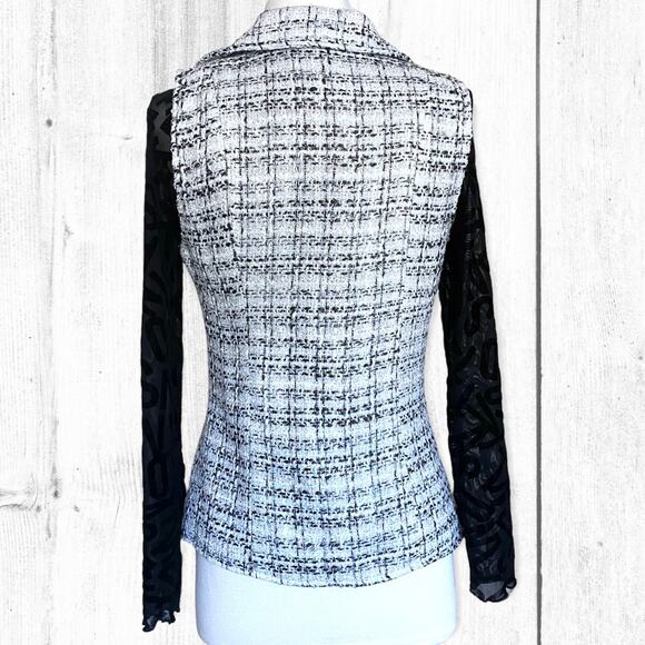 Tinley Road Retro Glam Business Professional Zip Black White Plaid Tweed Vest - Picture 5 of 5